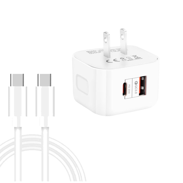 YSY-6087PD 20W PD3.0 + QC3.0 Dual Fast Charge Travel Charger with Type-C to Type-C Data Cable����...