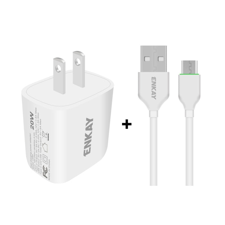 ENKAY Hat-Prince 20W PD Type-C + QC 3.0 USB Fast Charging Travel Charger Power Adapter with Fast ...