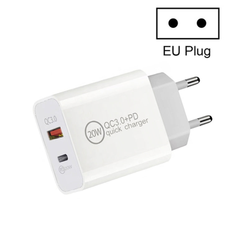 Dual Fast Charging 20W PD3.0+QC 3.0 Interface Travel Charger for iPhone, Huawei, Samsung, Xiaomi�...