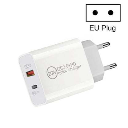 Dual Fast Charging 20W PD3.0+QC 3.0 Interface Travel Charger for iPhone, Huawei, Samsung, Xiaomi�...