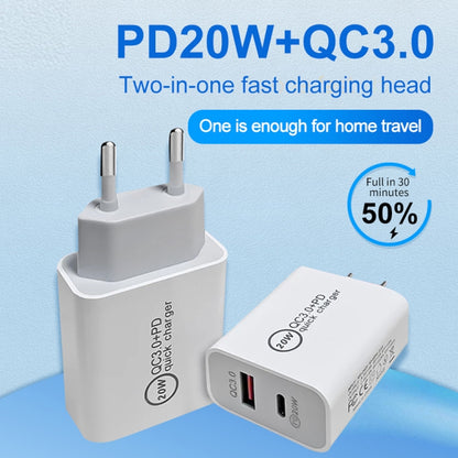 Dual Fast Charging 20W PD3.0+QC 3.0 Interface Travel Charger for iPhone, Huawei, Samsung, Xiaomi�...