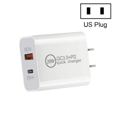 Dual Fast Charging 20W PD3.0+QC 3.0 Interface Travel Charger for iPhone, Huawei, Samsung, Xiaomi�...