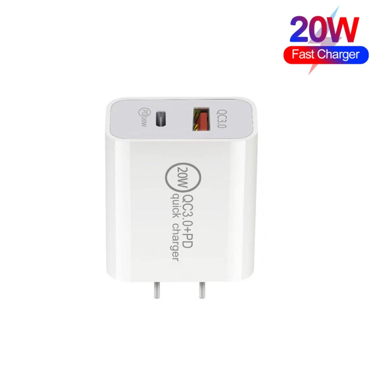 20W PD Type-C + QC 3.0 USB Interface Fast Charging Travel Charger with USB-C / Type-C to Type-C F...