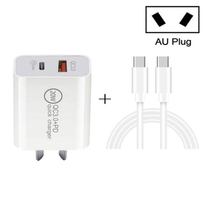 20W PD Type-C + QC 3.0 USB Interface Fast Charging Travel Charger with USB-C / Type-C to Type-C F...