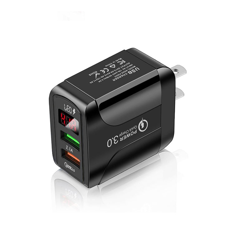 F002C QC3.0 USB + USB 2.0 Fast Charger with LED Digital Display for Mobile Phones and Tablets, US...