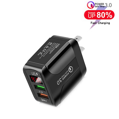 F002C QC3.0 USB + USB 2.0 Fast Charger with LED Digital Display for Mobile Phones and Tablets, US...