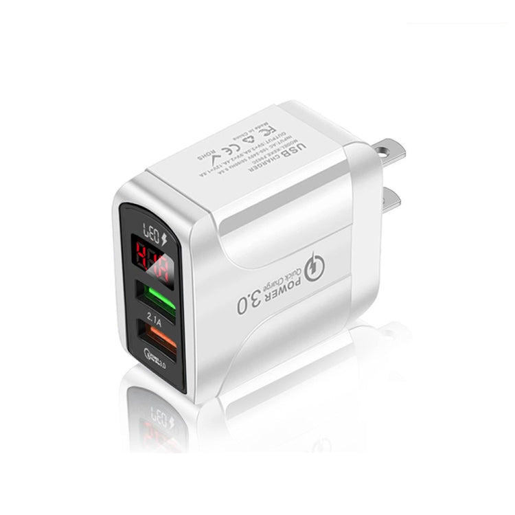 F002C QC3.0 USB + USB 2.0 Fast Charger with LED Digital Display for Mobile Phones and Tablets, US...