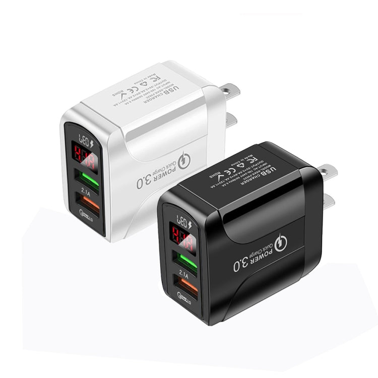 F002C QC3.0 USB + USB 2.0 Fast Charger with LED Digital Display for Mobile Phones and Tablets, US...