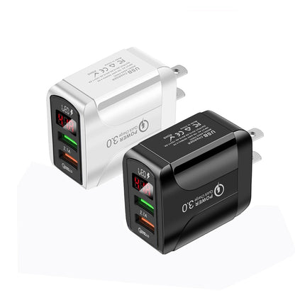 F002C QC3.0 USB + USB 2.0 Fast Charger with LED Digital Display for Mobile Phones and Tablets, US...