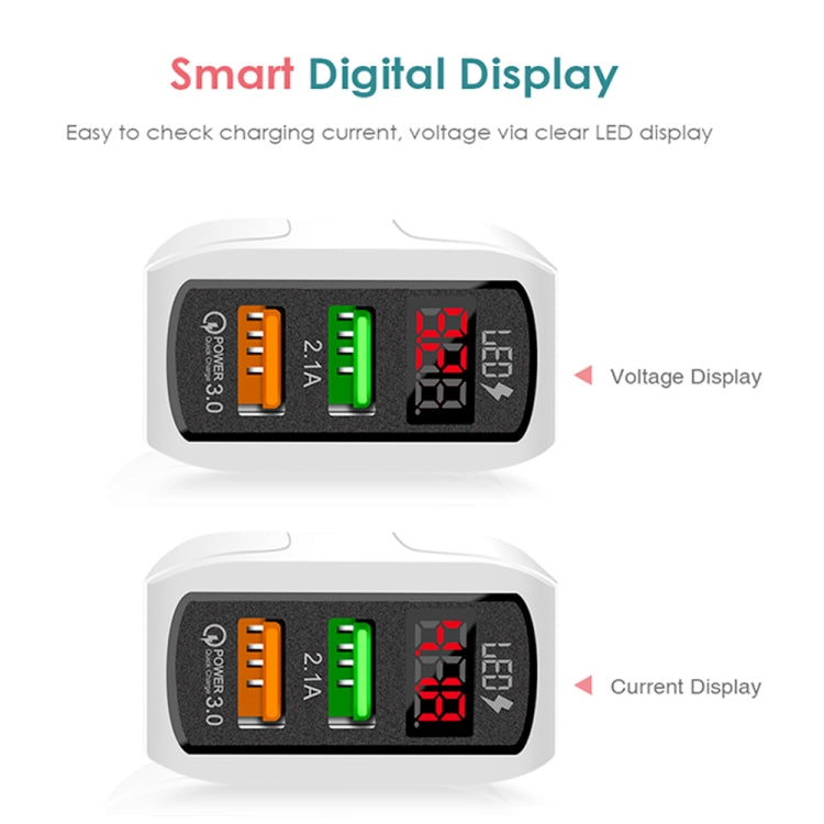 F002C QC3.0 USB + USB 2.0 Fast Charger with LED Digital Display for Mobile Phones and Tablets, US...