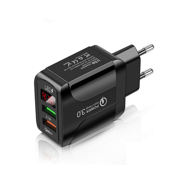 F002C QC3.0 USB + USB 2.0 Fast Charger with LED Digital Display for Mobile Phones and Tablets, EU...