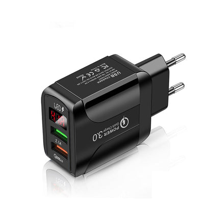 F002C QC3.0 USB + USB 2.0 Fast Charger with LED Digital Display for Mobile Phones and Tablets, EU...