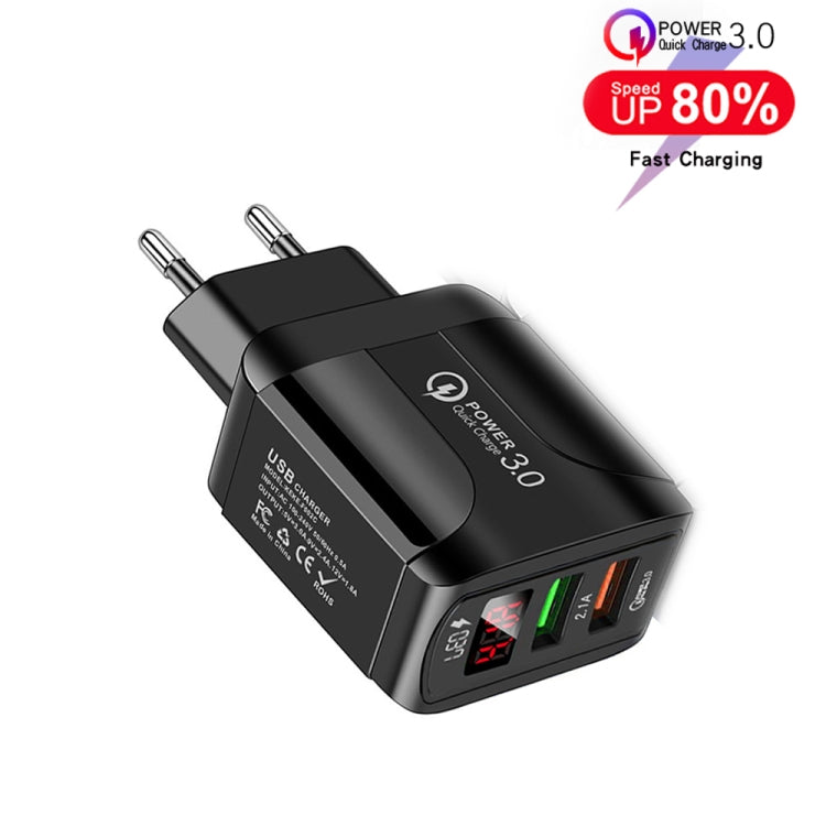 F002C QC3.0 USB + USB 2.0 Fast Charger with LED Digital Display for Mobile Phones and Tablets, EU...