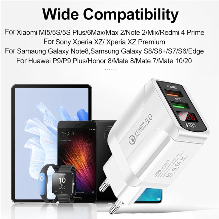 F002C QC3.0 USB + USB 2.0 Fast Charger with LED Digital Display for Mobile Phones and Tablets, EU...