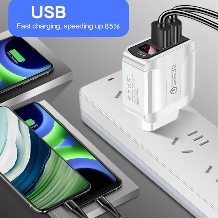 F002C QC3.0 USB + USB 2.0 Fast Charger with LED Digital Display for Mobile Phones and Tablets, EU...