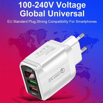 F002C QC3.0 USB + USB 2.0 Fast Charger with LED Digital Display for Mobile Phones and Tablets, EU...