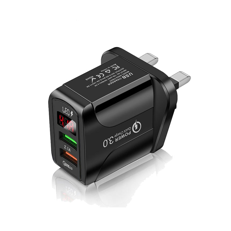 F002C QC3.0 USB + USB 2.0 Fast Charger with LED Digital Display for Mobile Phones and Tablets, UK...