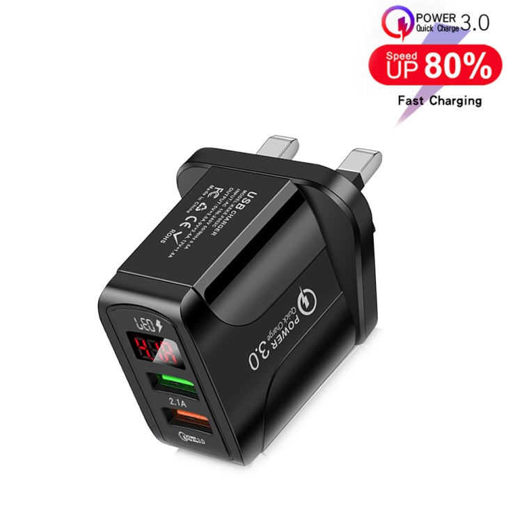 F002C QC3.0 USB + USB 2.0 Fast Charger with LED Digital Display for Mobile Phones and Tablets, UK...