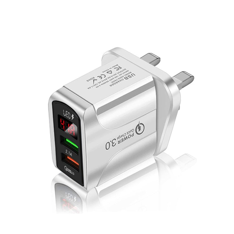F002C QC3.0 USB + USB 2.0 Fast Charger with LED Digital Display for Mobile Phones and Tablets, UK...
