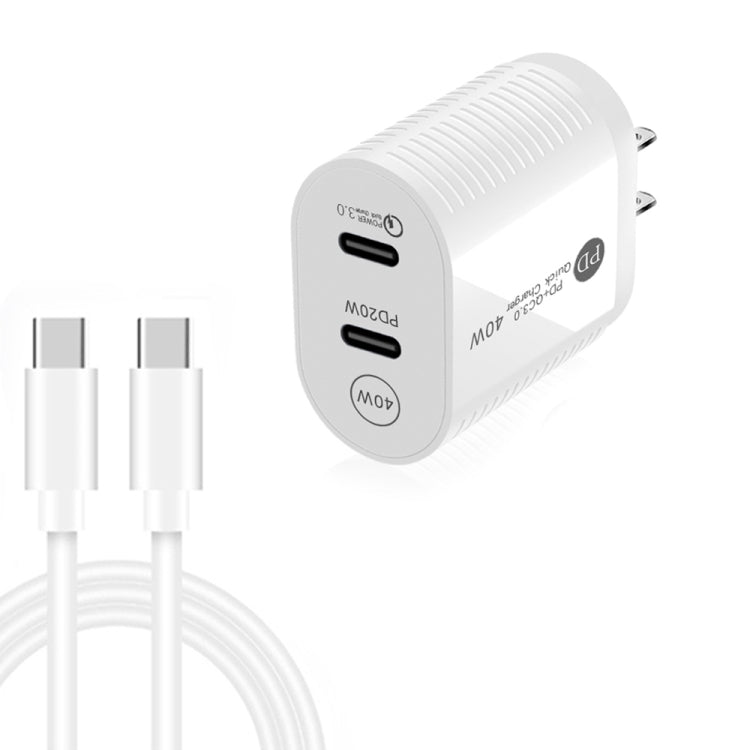 40W Dual Port PD / Type-C Fast Charger with Type-C to Type-C Data Cable, US Plug�����������������...