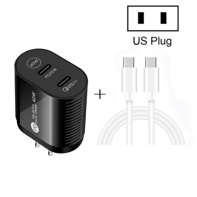 40W Dual Port PD / Type-C Fast Charger with Type-C to Type-C Data Cable, US Plug�����������������...