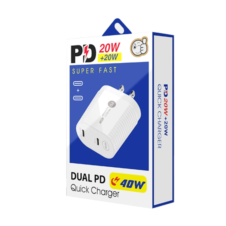 40W Dual Port PD / Type-C Fast Charger with Type-C to Type-C Data Cable, US Plug�����������������...