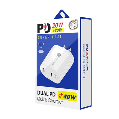 40W Dual Port PD / Type-C Fast Charger with Type-C to Type-C Data Cable, US Plug�����������������...