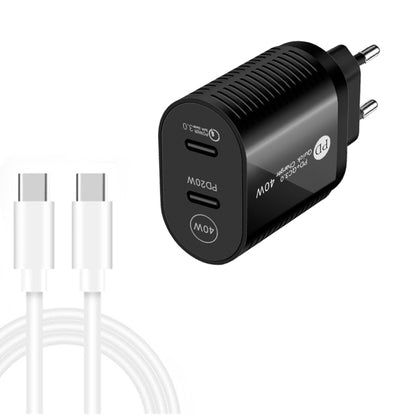 40W Dual Port PD / Type-C Fast Charger with Type-C to Type-C Data Cable, EU Plug�����������������...
