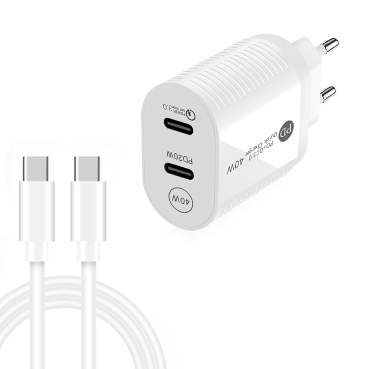 40W Dual Port PD / Type-C Fast Charger with Type-C to Type-C Data Cable, EU Plug�����������������...