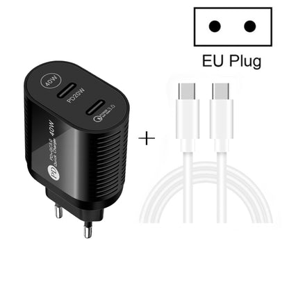 40W Dual Port PD / Type-C Fast Charger with Type-C to Type-C Data Cable, EU Plug�����������������...