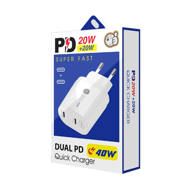 40W Dual Port PD / Type-C Fast Charger with Type-C to Type-C Data Cable, EU Plug�����������������...