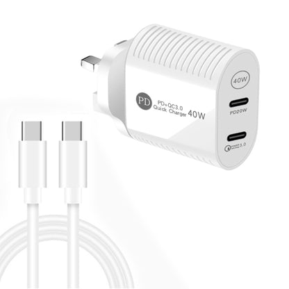 40W Dual Port PD / Type-C Fast Charger with Type-C to Type-C Data Cable, UK Plug�����������������...