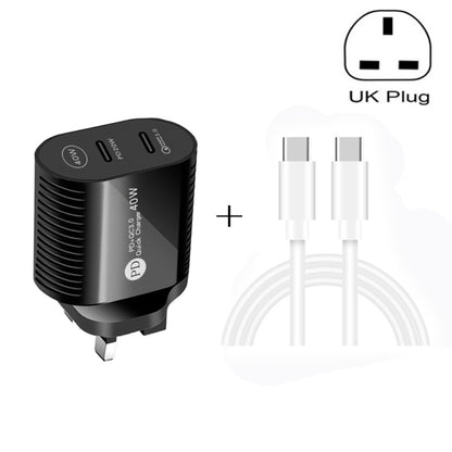 40W Dual Port PD / Type-C Fast Charger with Type-C to Type-C Data Cable, UK Plug�����������������...