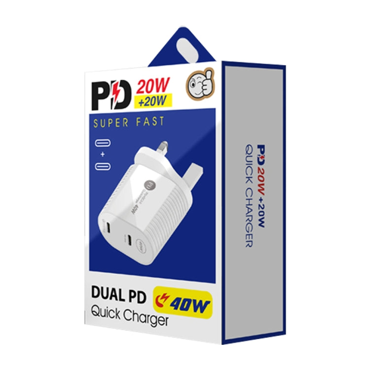 40W Dual Port PD / Type-C Fast Charger with Type-C to Type-C Data Cable, UK Plug�����������������...