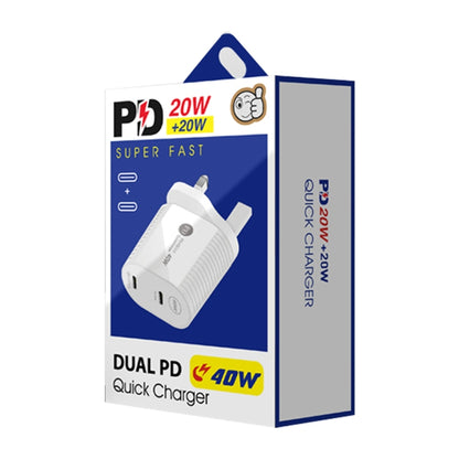 40W Dual Port PD / Type-C Fast Charger with Type-C to Type-C Data Cable, UK Plug�����������������...