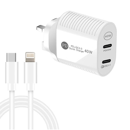 40W Dual Port PD / Type-C Fast Charger with Type-C to 8 Pin Data Cable, UK Plug������������������...