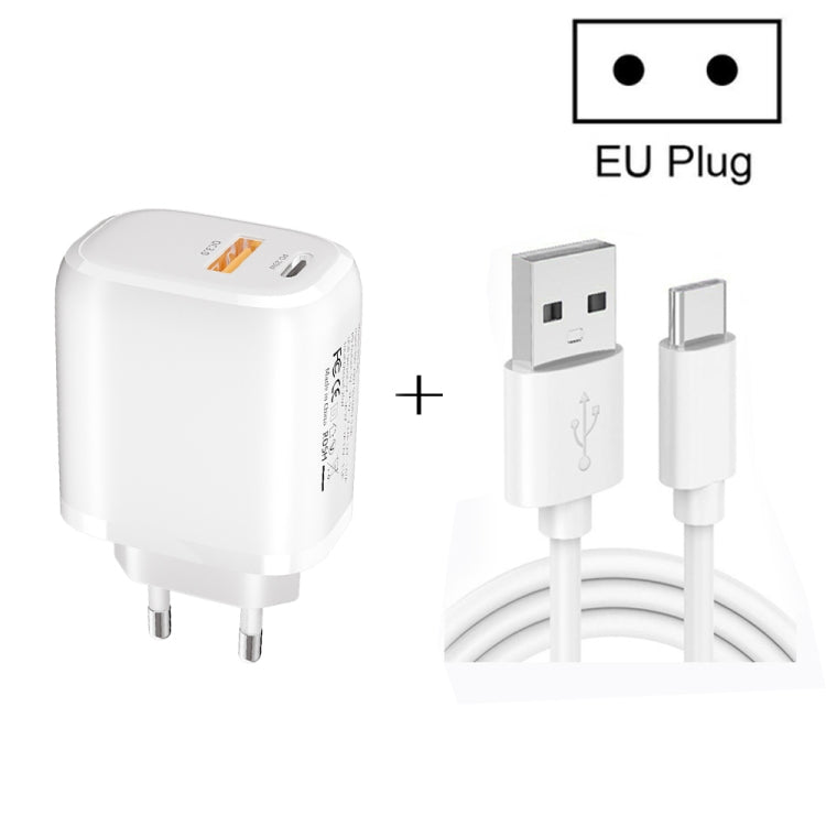 CS-20W Mini Portable PD3.0 + QC3.0 Dual Ports Fast Charger with 3A USB to Type-C Data Cable������...