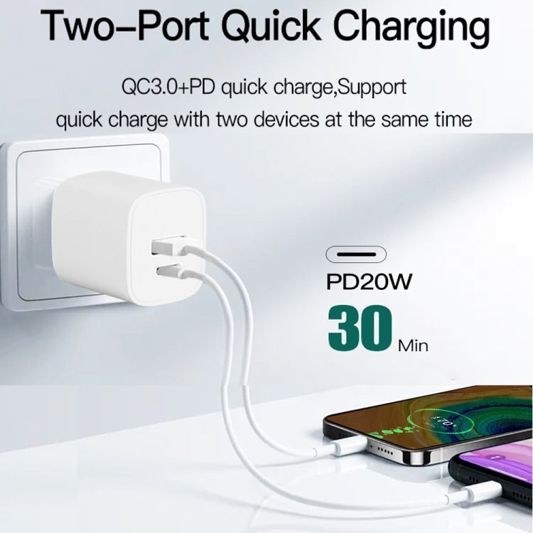 CS-20W Mini Portable PD3.0 + QC3.0 Dual Ports Fast Charger with 3A USB to Type-C Data Cable������...