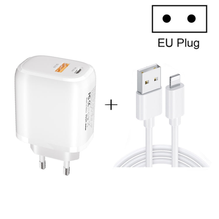 CS-20W Mini Portable PD3.0 + QC3.0 Dual Ports Fast Charger with 3A USB to 8 Pin Data Cable�������...