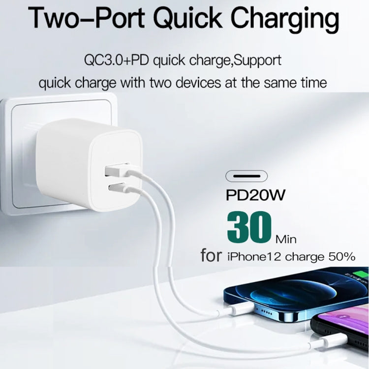 CS-20W Mini Portable PD3.0 + QC3.0 Dual Ports Fast Charger with 3A USB to 8 Pin Data Cable�������...