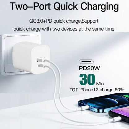 CS-20W Mini Portable PD3.0 + QC3.0 Dual Ports Fast Charger with 3A USB to 8 Pin Data Cable�������...