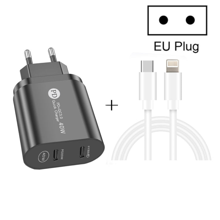 002 40W Dual Port PD / Type-C Fast Charger with USB-C to 8 Pin Data Cable, EU Plug���������������...