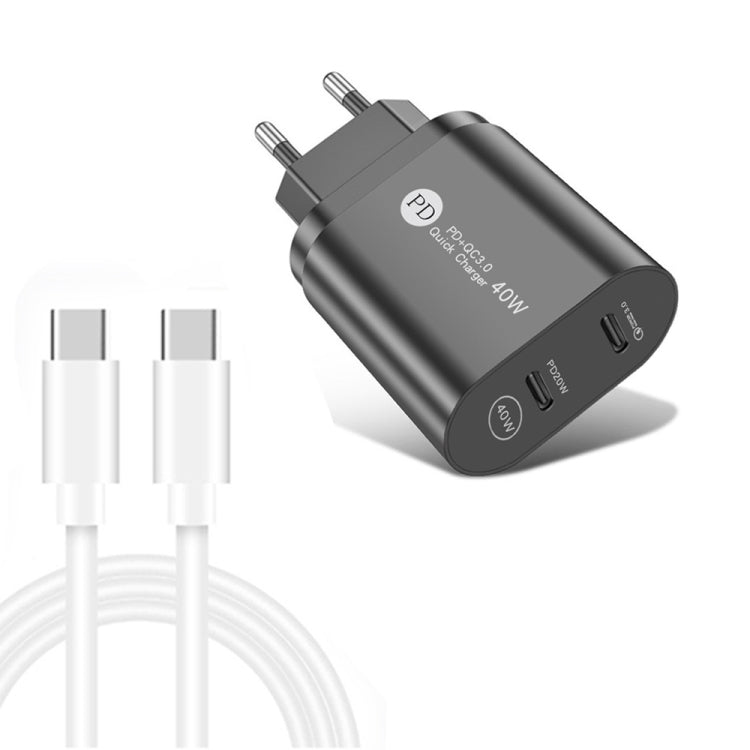 002 40W PD3.0 Dual Port USB-C / Type-C Charger with Type-C to Type-C Data Cable, EU Plug���������...