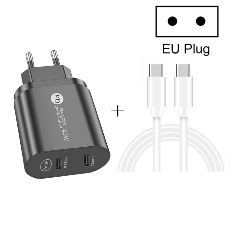 002 40W PD3.0 Dual Port USB-C / Type-C Charger with Type-C to Type-C Data Cable, EU Plug���������...