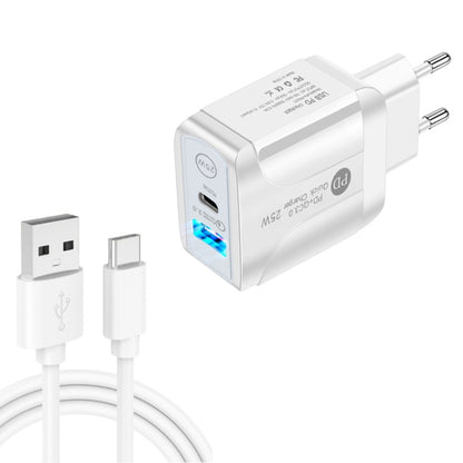 PD25W USB-C / Type-C + QC3.0 USB Dual Ports Fast Charger with USB to Type-C Data Cable, EU Plug��...