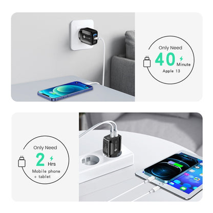 PD25W USB-C / Type-C + QC3.0 USB Dual Ports Fast Charger with USB to 8 Pin Data Cable, US Plug���...