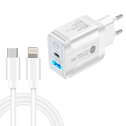PD25W USB-C / Type-C + QC3.0 USB Dual Ports Fast Charger with USB-C to 8 Pin Data Cable, EU Plug�...