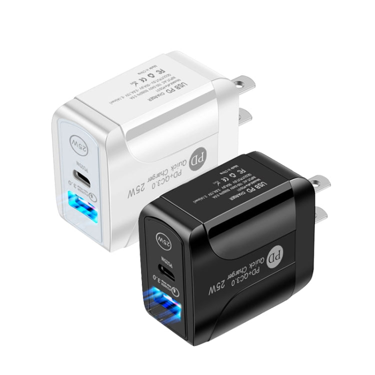 PD25W USB-C / Type-C + QC3.0 USB Dual Ports Fast Charger with USB-C to USB-C Data Cable, US Plug�...
