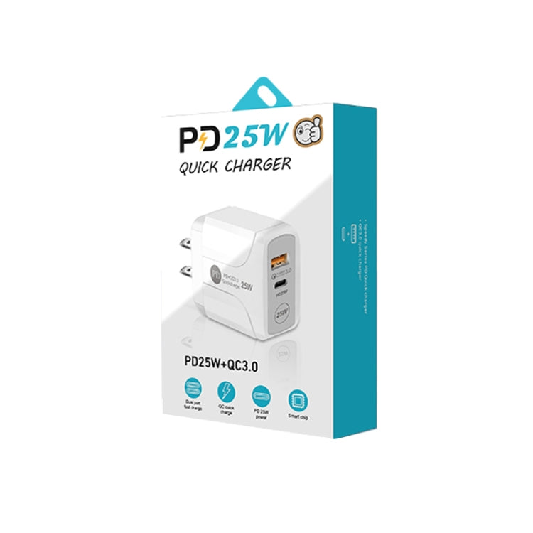 PD25W USB-C / Type-C + QC3.0 USB Dual Ports Fast Charger with USB-C to USB-C Data Cable, US Plug�...