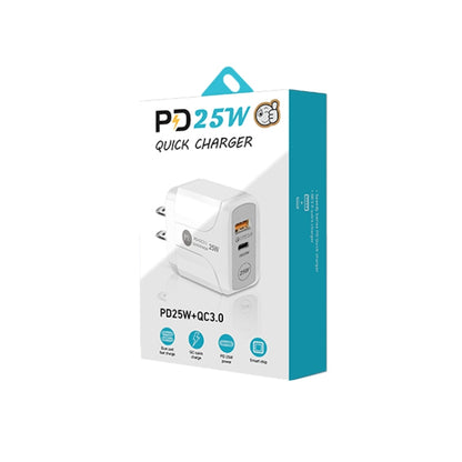 PD25W USB-C / Type-C + QC3.0 USB Dual Ports Fast Charger with USB-C to USB-C Data Cable, US Plug�...